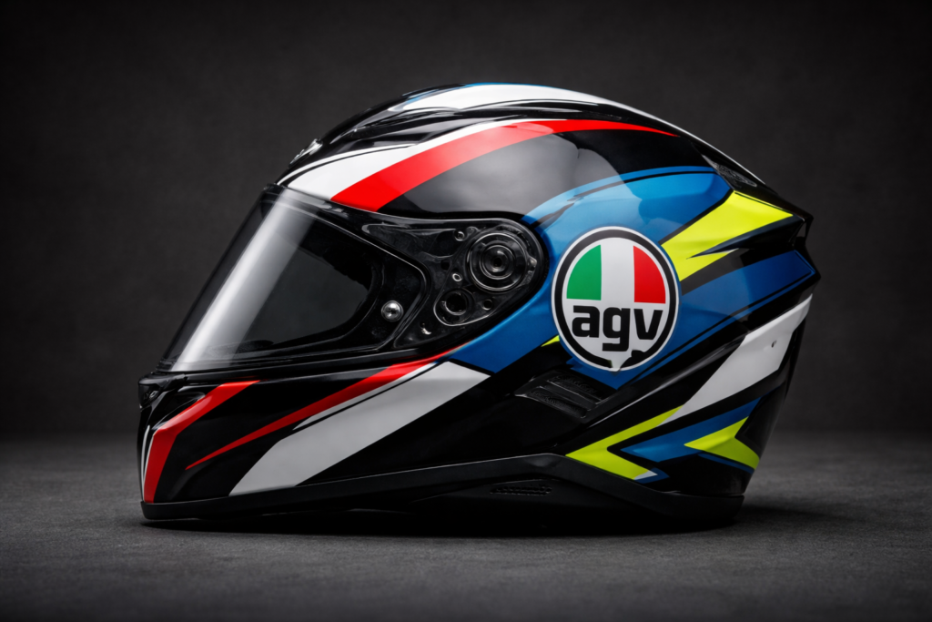 Capacetes de Moto Mais Seguros: Guia Completo com os Melhores Modelos Capacete de moto esportivo de alta segurança com viseira fechada e design aerodinâmico, representando os capacetes de moto mais seguros para proteção do motociclista.